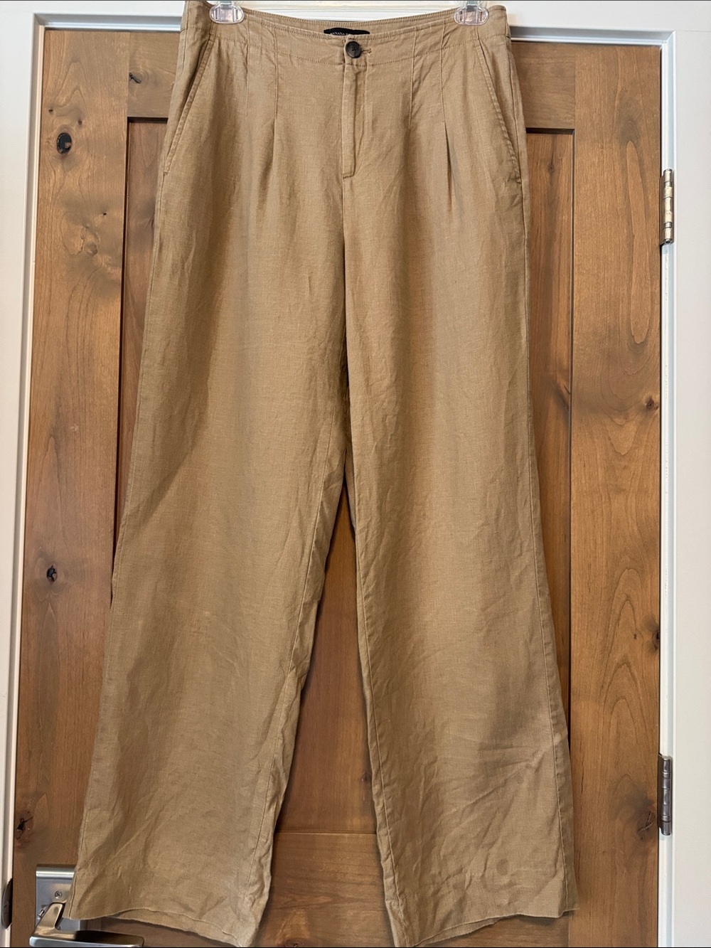 Banana Republic High Rise Linen Wide Leg Pleated Trouser Pants Womens 10L Tan